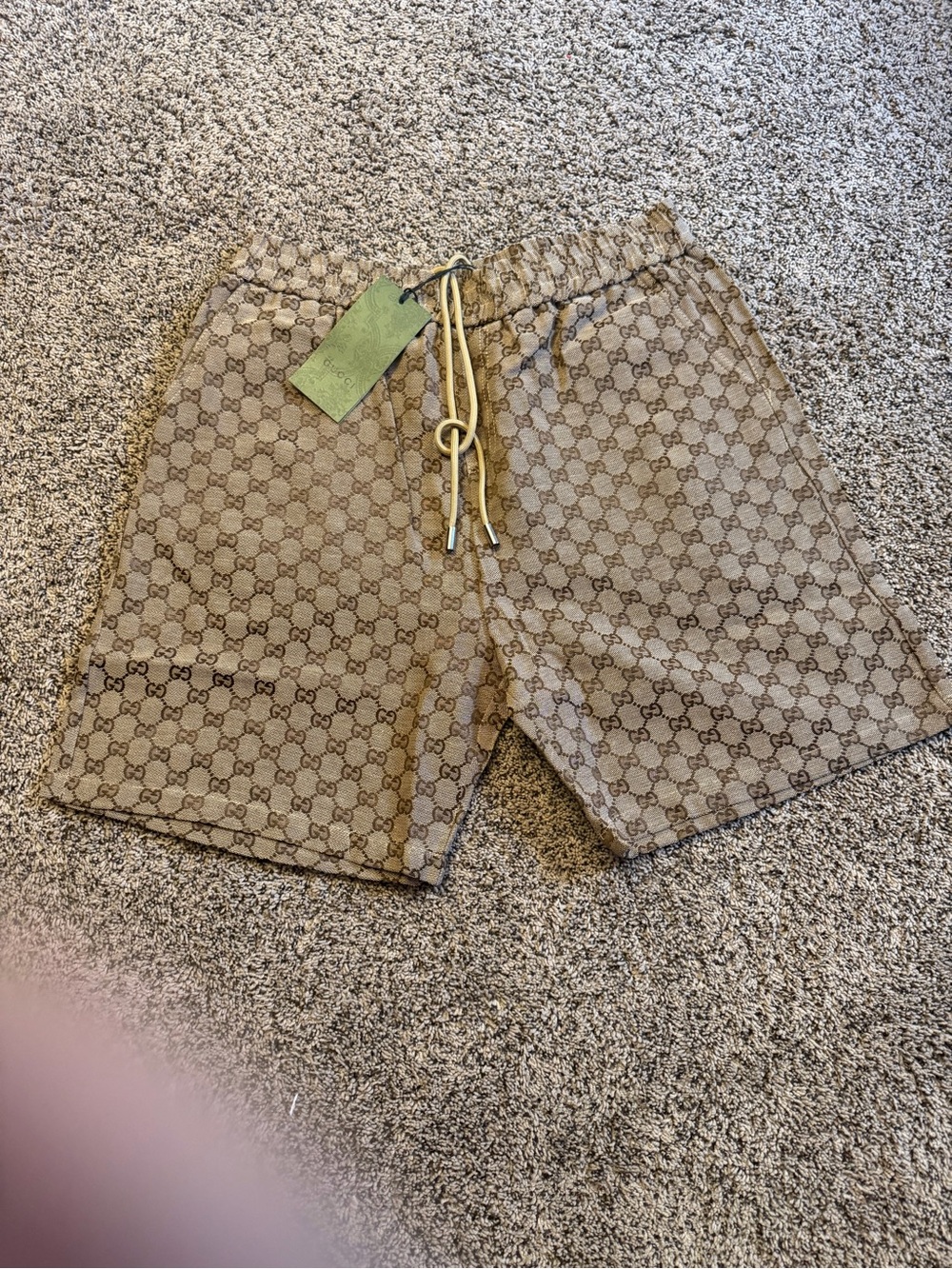 Gucci Tan GG Monogram Hybrid Shorts with Drawstring